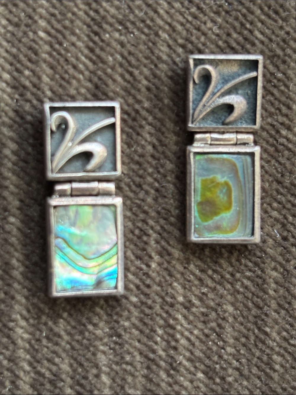 .925 Sterling Silver Abalone Drop Earrings Fine Jewelry Green Blue